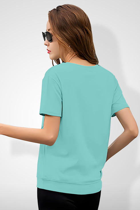 Women Sky Blue Round Neck Half Sleeves T-Shirt